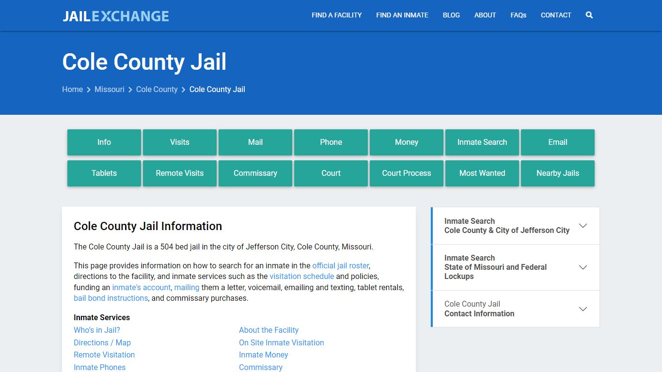 Cole County Jail, MO Inmate Search, Information - Jail Exchange