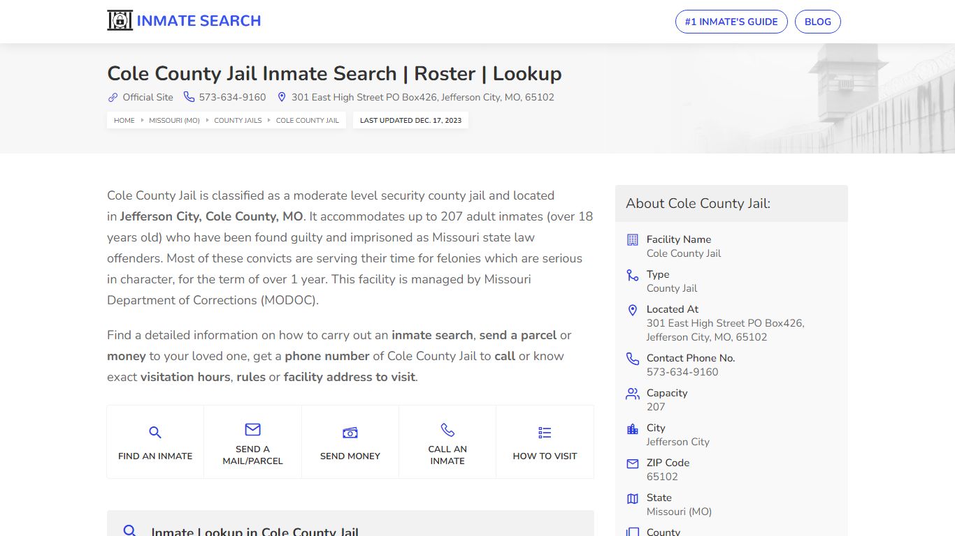 Cole County Jail Inmate Search | Roster | Lookup