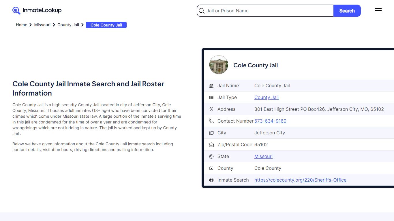Cole County Jail (MO) Inmate Search Missouri - Inmate Lookup